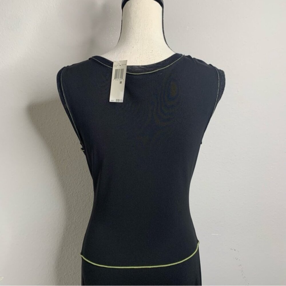 NWT Maxi Studio Black With Green Piping & Shoulder Bow Asymmetrical Midi Dress - Picture 11 of 14